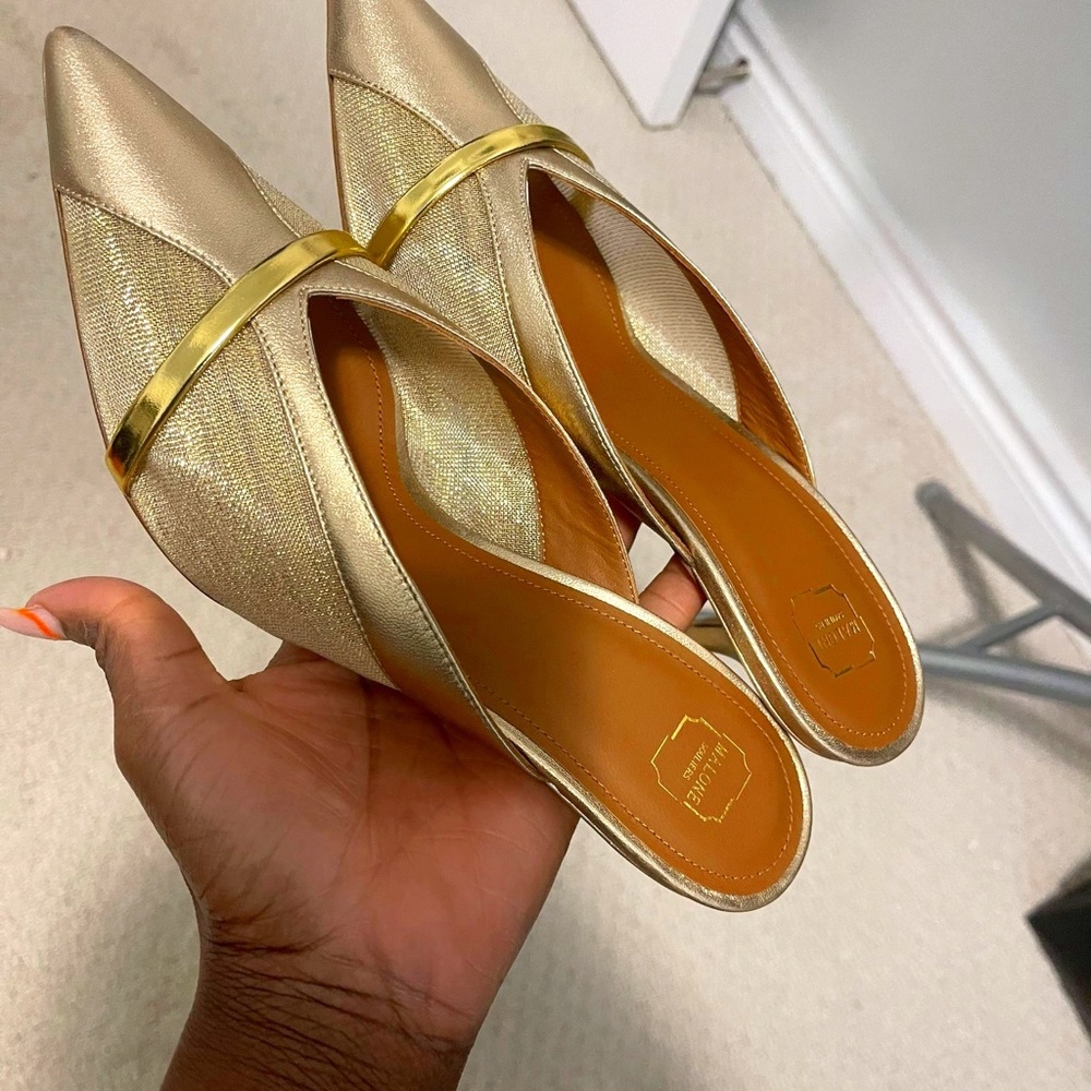 MALONE SOULIERS GOLD MESH AND METALLIC MULES - Picture 1 of 10
